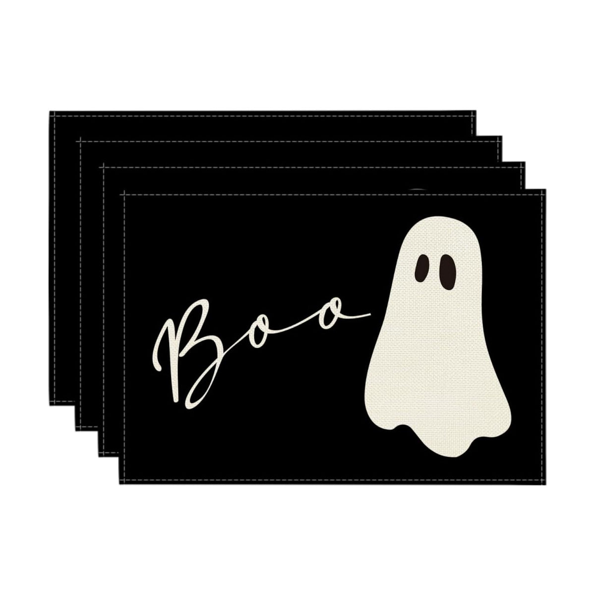 Artoid Mode Boo Ghost Halloween Placemats Set of 4, 12x18 Inch Seasonal Black Holiday Table Mats for Party Kitchen Dining Decoration