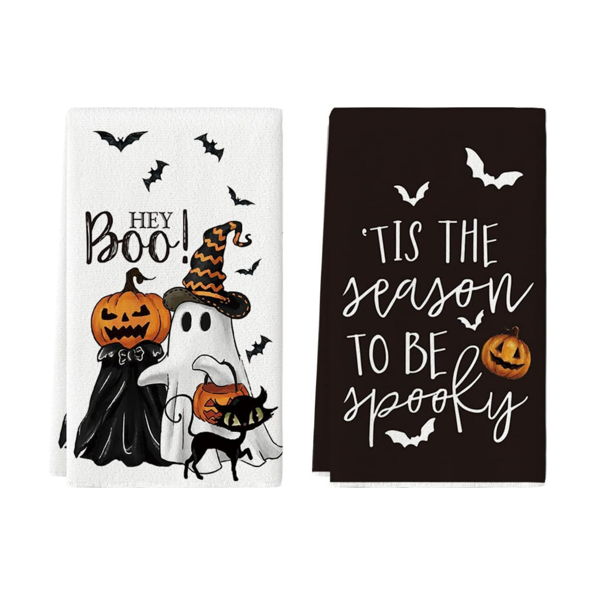 Artoid Mode Ghost Cat Halloween Kitchen Towels Set of 2 18x26 Inch