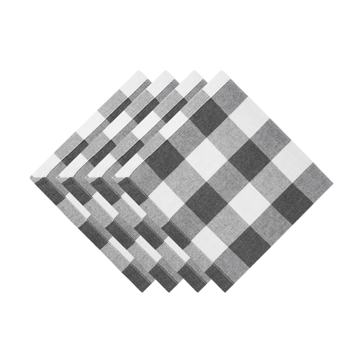 Cotton Cloth Napkins Set of 4, Reusable Dinner Napkins Washable, 20 x 20 Inches Buffalo Plaid Durable Napkins Ideal for Farmhouse Restaurants, Party, Weddings&Everyday Use, Gray and White