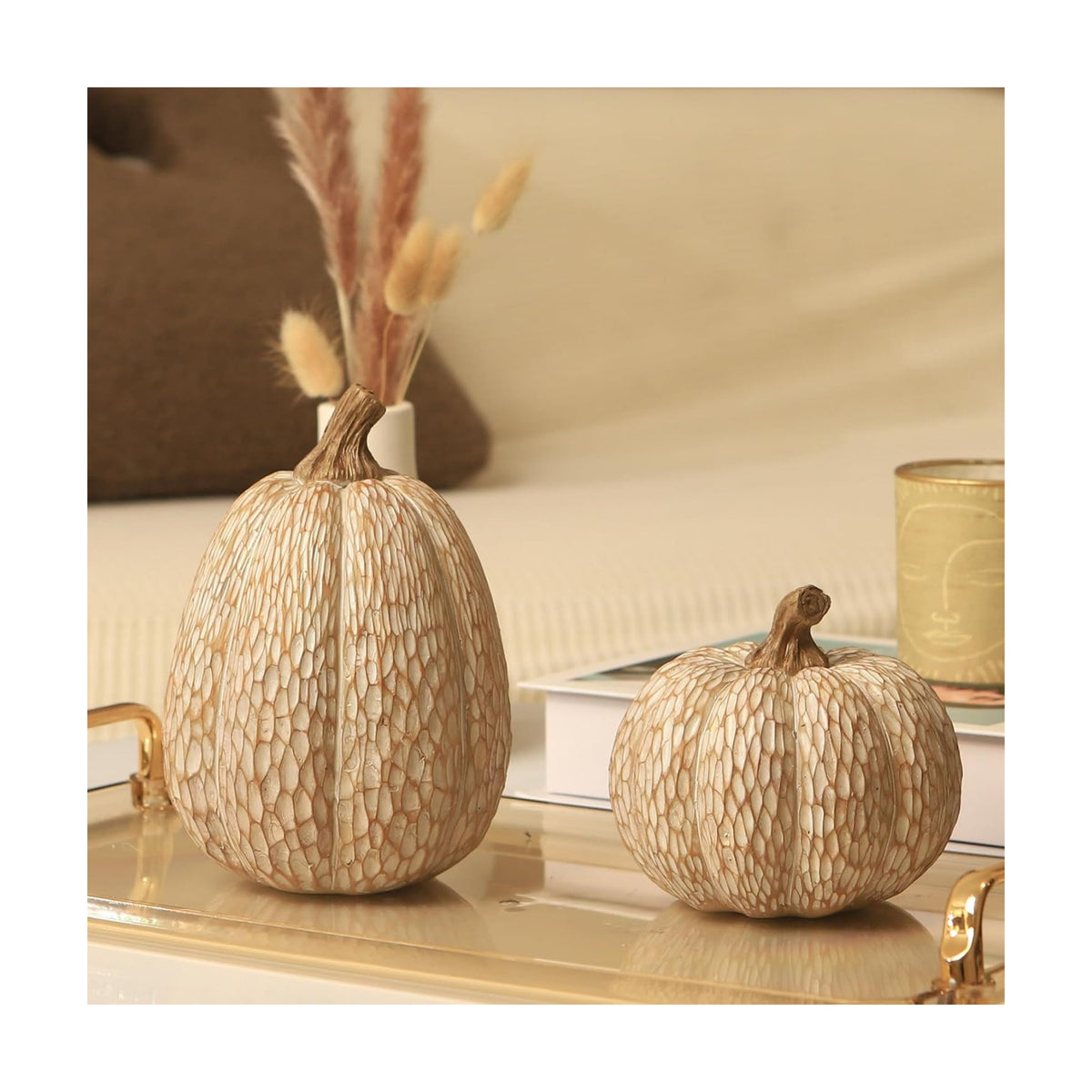 DN DECONATION Thanksgiving Pumpkins Fall Decor, Carved Pumpkin Table Decor