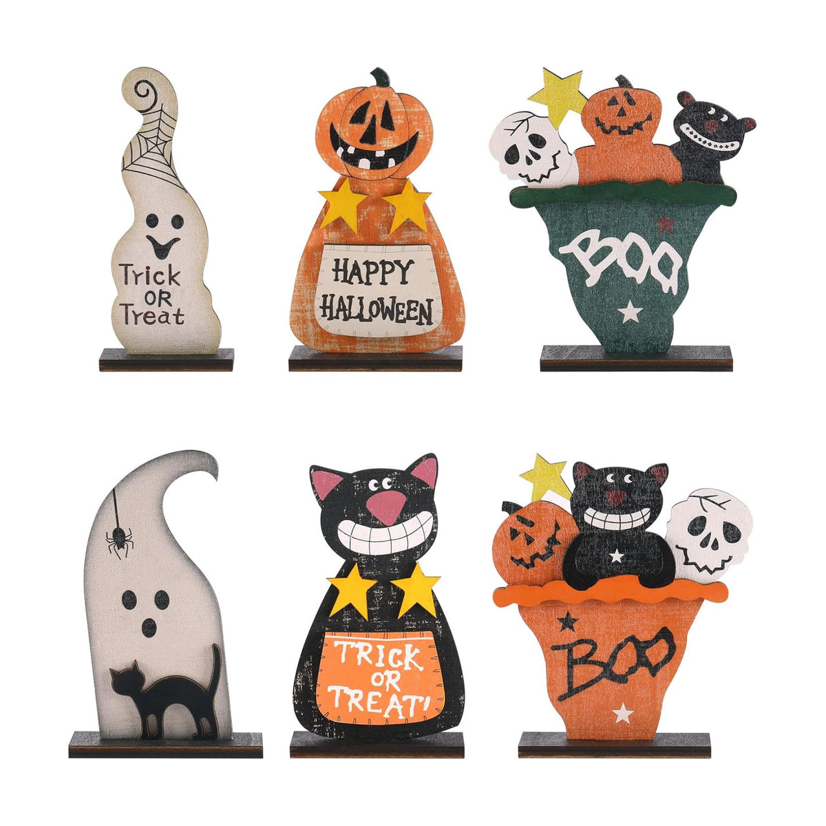 6PCS Halloween Black Cat/Pumpkin Monster/Ghost for Indoor Table Decorations