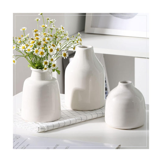 Small White Vase for Modern Home Decor / 3 Vase Set- White / Set of 3