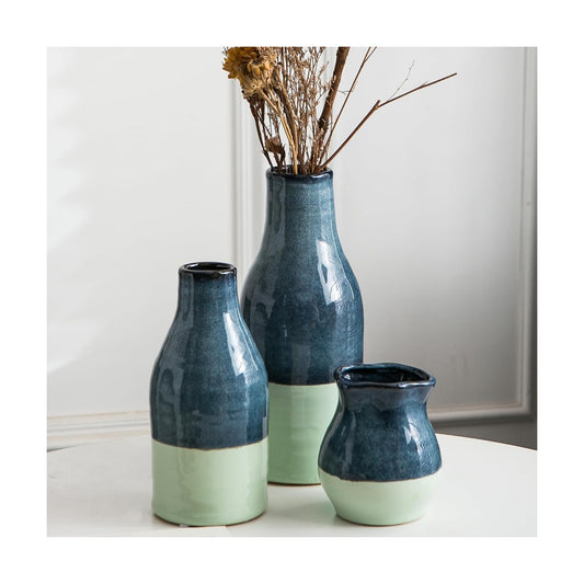 Ceramic Vase Set 3 / Green and Blue Vase Set
