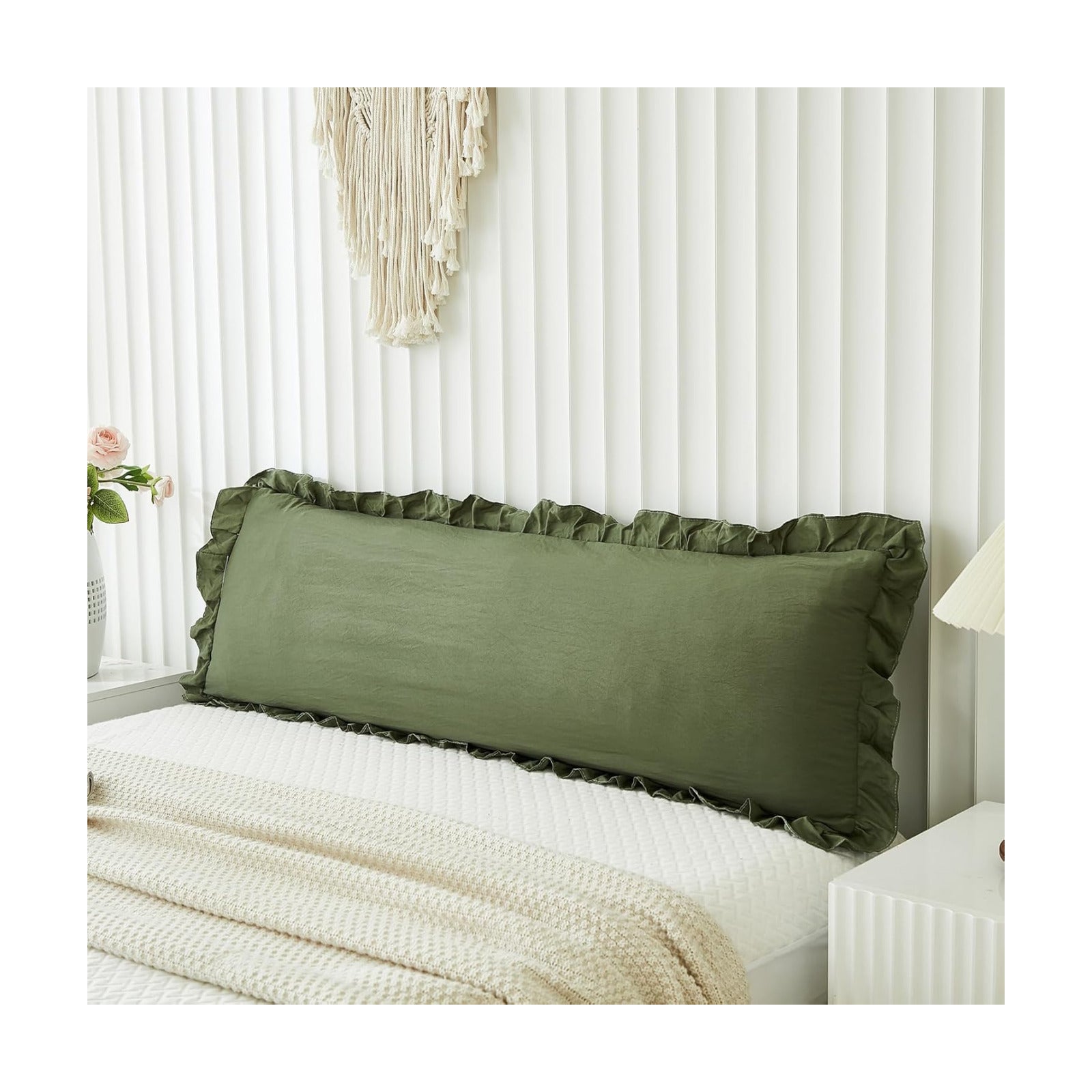 Shabby Chic Pillow Cover / Body / Olive Green / 20 x 54