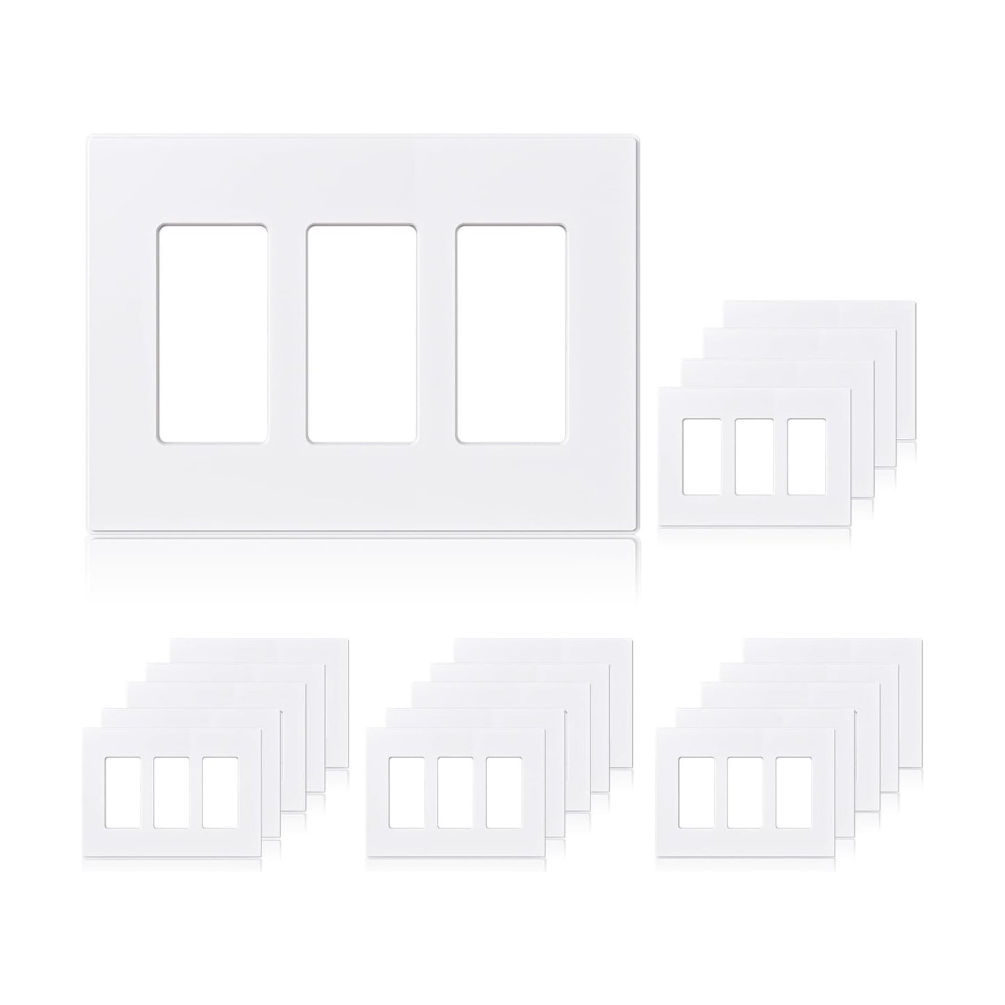 ELEGRP 3-Gang Screwless Decorative Wall Plates, Mid-Size Unbreakable Thermoplastic Faceplate Cover for Decorator