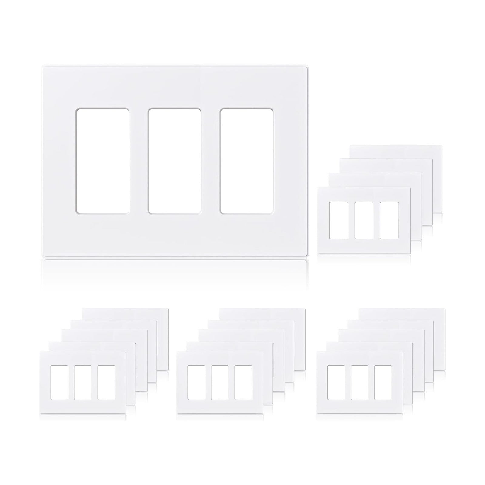 ELEGRP 3-Gang Screwless Decorative Wall Plates, Mid-Size Unbreakable Thermoplastic Faceplate Cover for Decorator