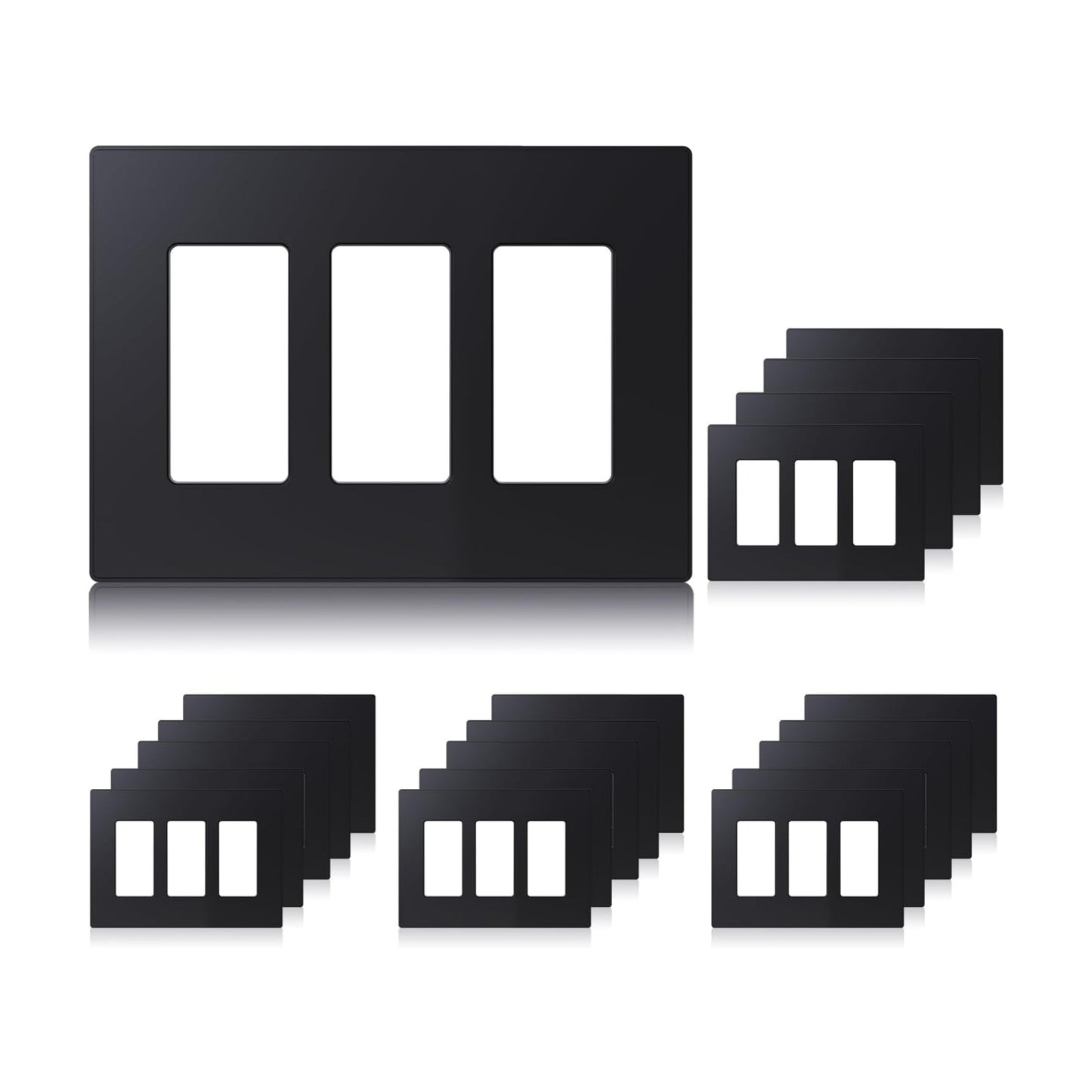 ELEGRP 3-Gang Screwless Decorative Wall Plates, Mid-Size Unbreakable Thermoplastic Faceplate Cover for Decorator