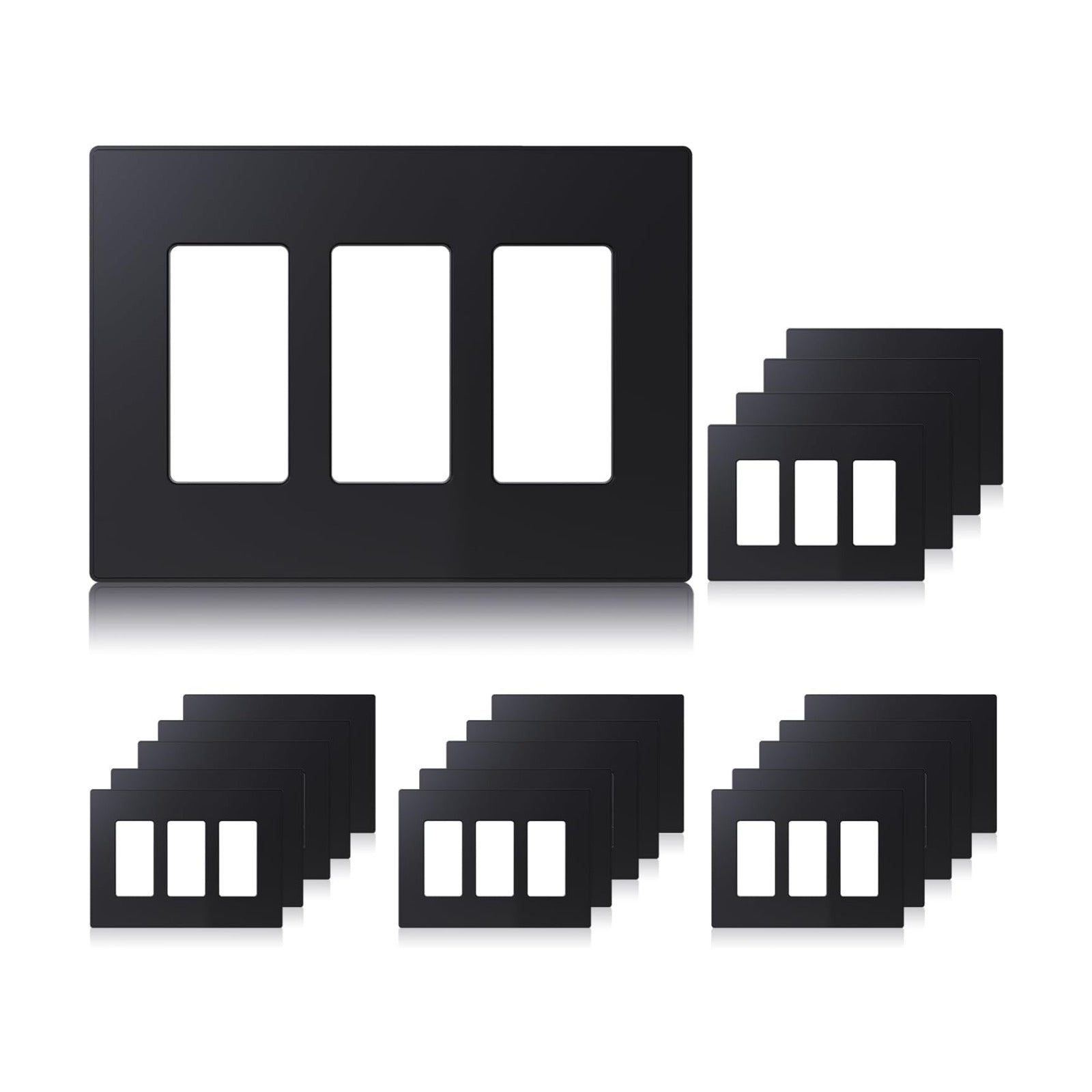 ELEGRP 3-Gang Screwless Decorative Wall Plates, Mid-Size Unbreakable Thermoplastic Faceplate Cover for Decorator