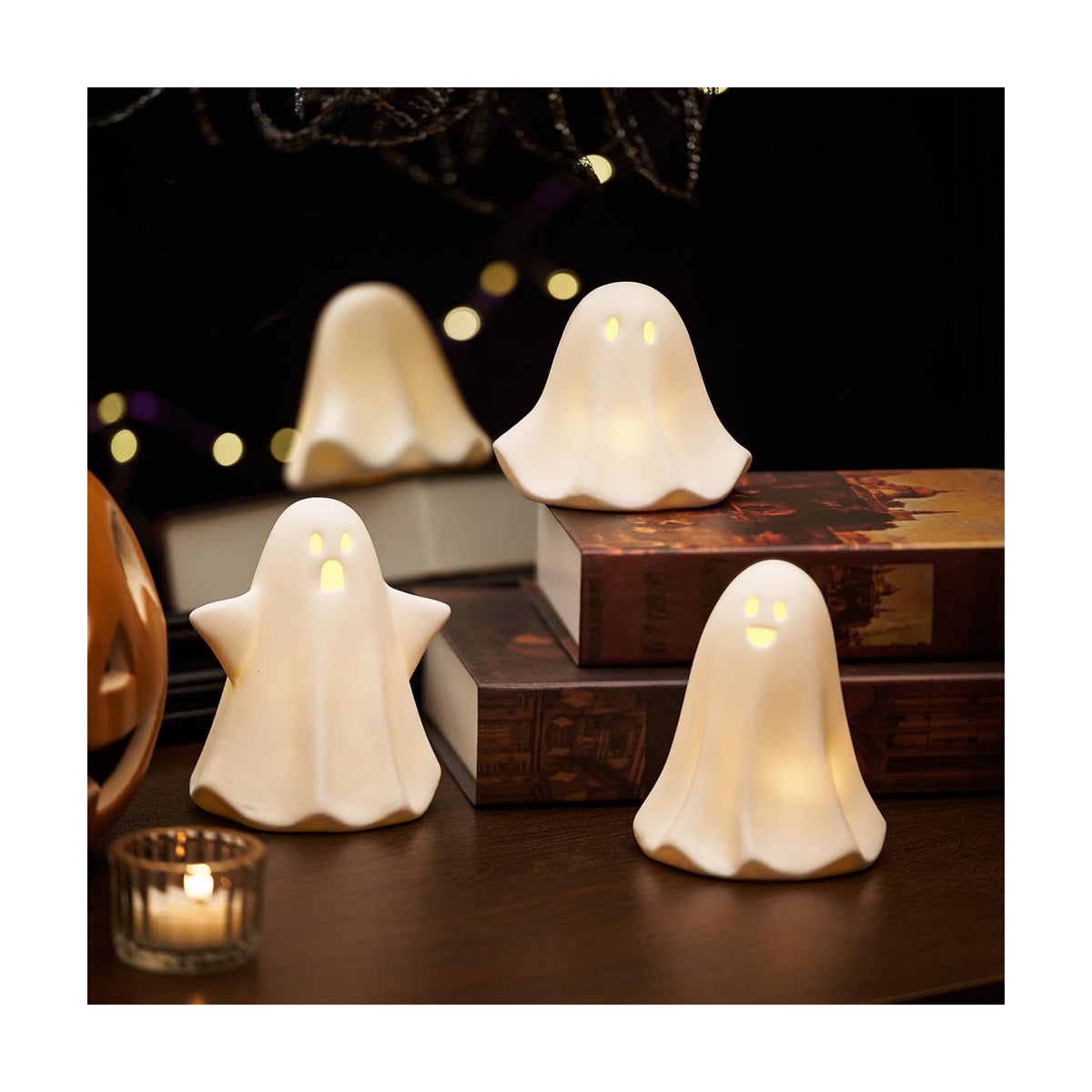 DN DECONATION Light Up Ghost Halloween Decor, 5" Cute for Halloween Table