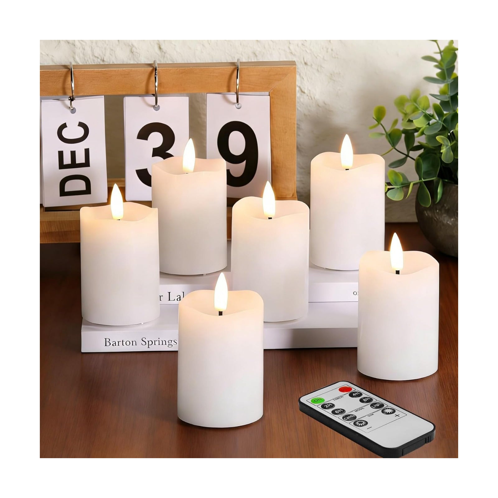 White Flameless Votive Candles with Remote Batteries Set of 6 | 2x3 inch Small LED Pillar Candles, Battery Operated
