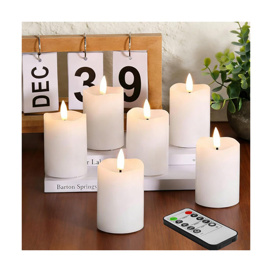 White Flameless Votive Candles with Remote Batteries Set of 6 | 2x3 inch Small LED Pillar Candles, Battery Operated