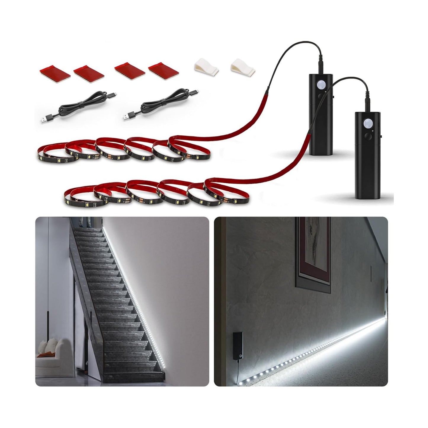 WOBANE Motion Sensor Closet Strip Lights, Rechargeable White LED Lighting | 2x6.56ft Motion Activated Battery Powered