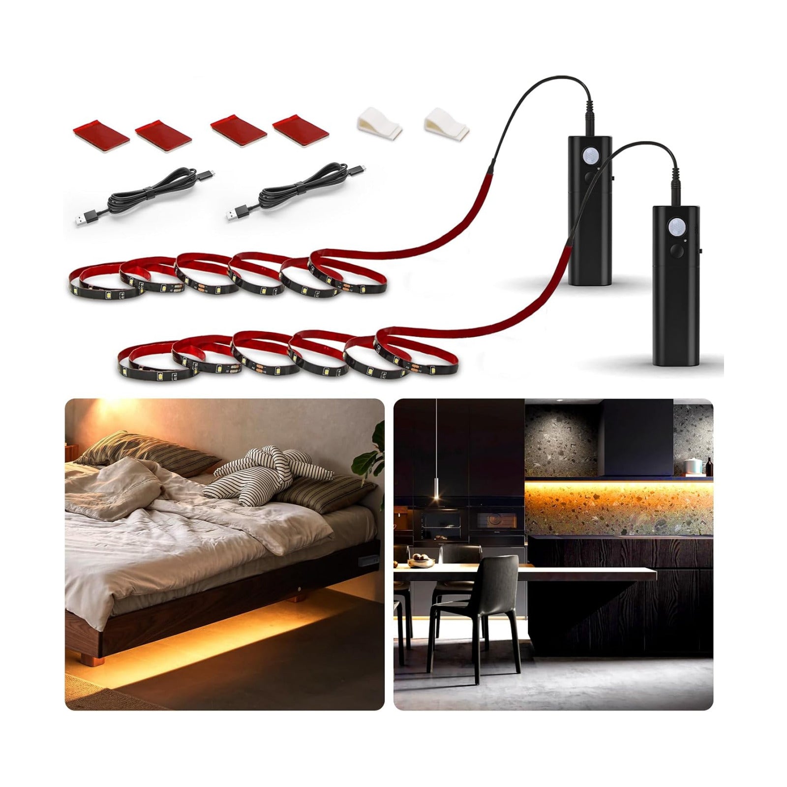 WOBANE Rechargeable Motion Sensor Strip Light, Warmwhite LED Closet Lights | Upgraded Battery Operated LED Strip Light
