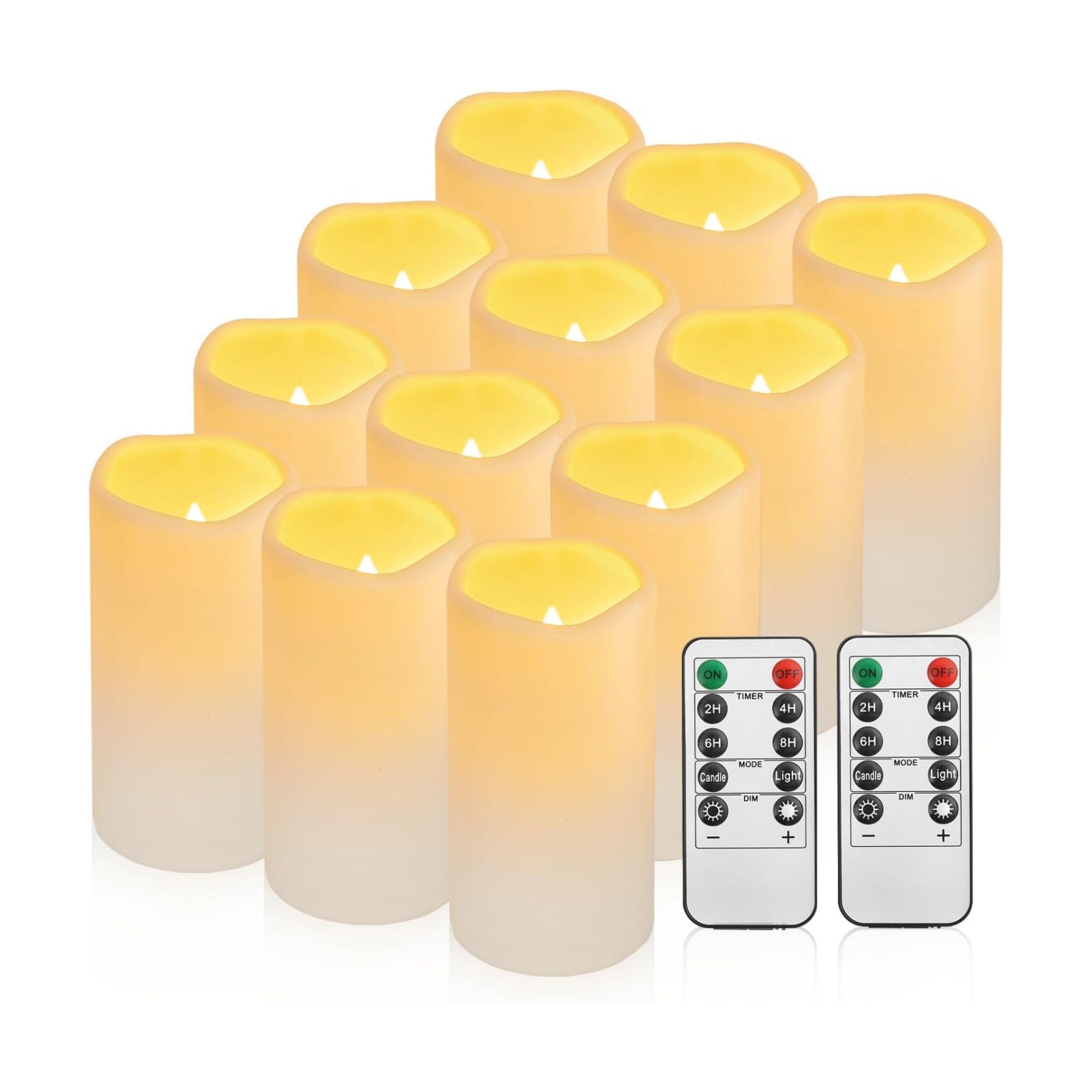 Waterproof Flameless Remote Control Candles 12PACK（D3''*H5.5''） Battery Operated Flickering LED Pillar Candle，plastic