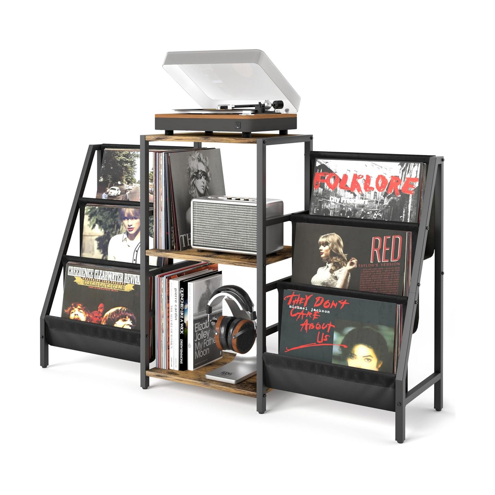 Record Player Stand with Vinyl Storage, Record Player Table with Vinyl Record Storage Up to 280 Albums, Turnta ble