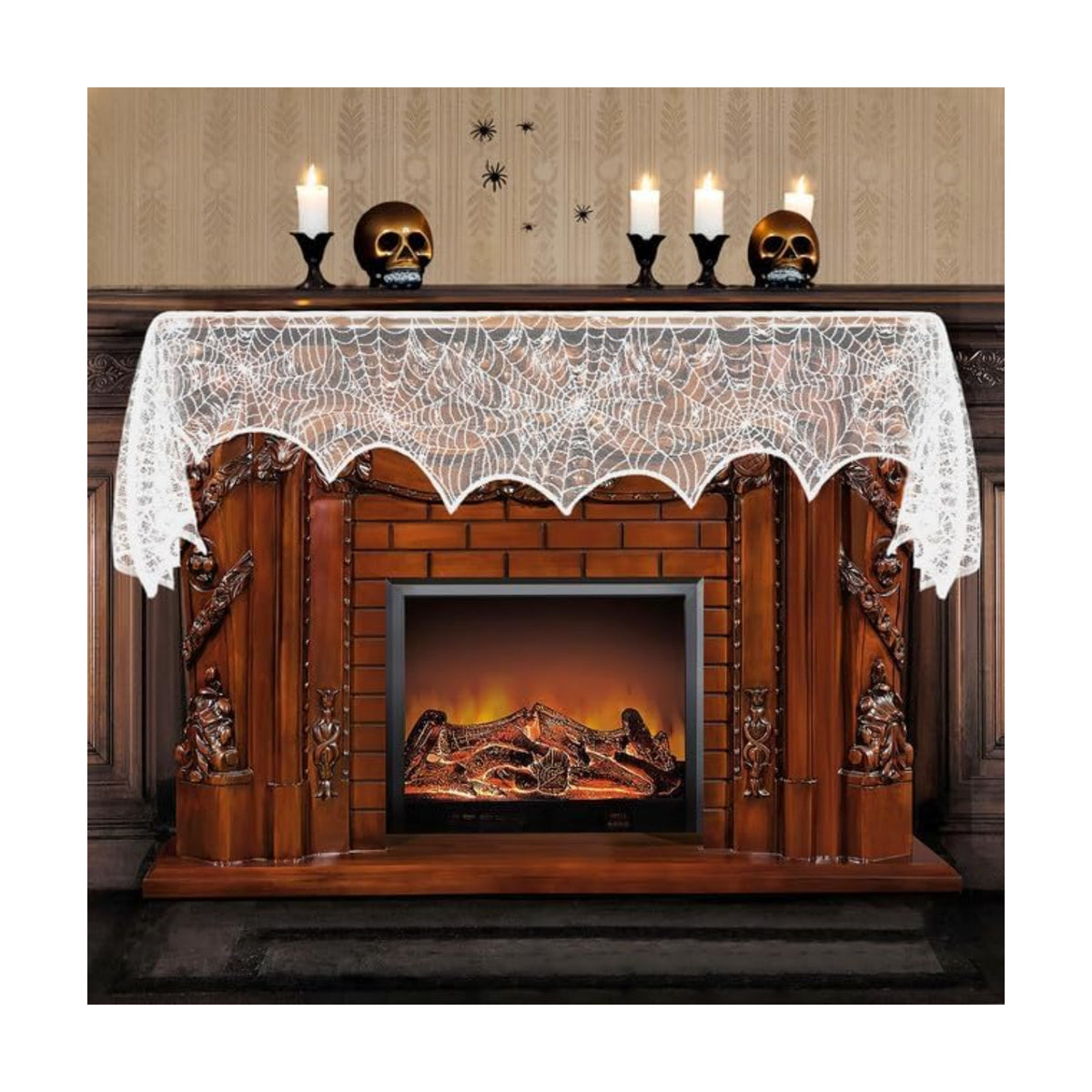 Halloween Decor Indoor White Halloween Fireplace Mantle Decorations Indoor Halloween Decorations White Lace Spiderweb Fireplace Covers Halloween Party Supplies Halloween Party Decorations