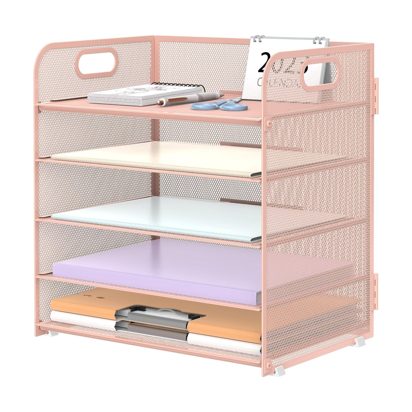 5 Trays Paper Organizer Letter Tray with Handle-Mesh Desk File Holders, Paper Sorter Desk Organizer for Office, Home