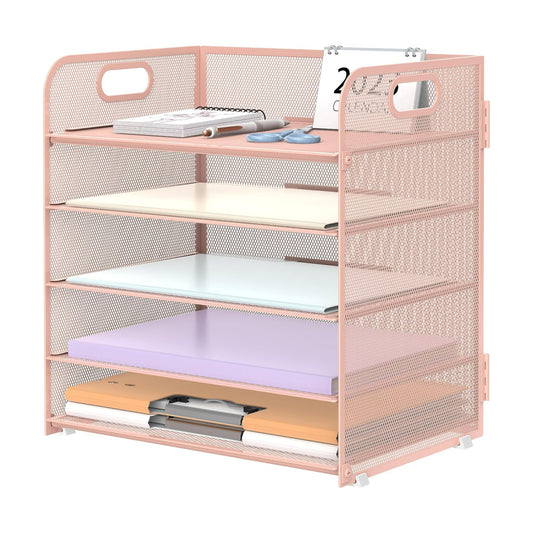 5 Trays Paper Organizer Letter Tray with Handle-Mesh Desk File Holders, Paper Sorter Desk Organizer for Office, Home