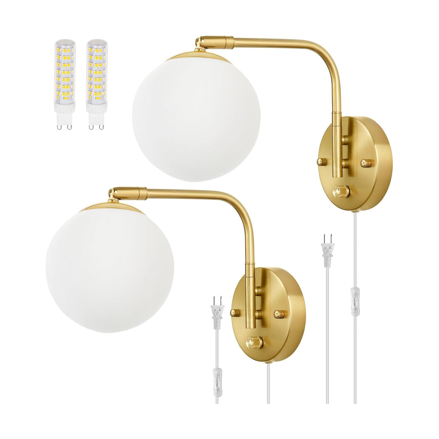 VATONI Dimmable Wall Sconces Plug in, Swing Arm Wall Lights with Plug in Cord and Dimmer On/Off Knob Switch, Dimmable