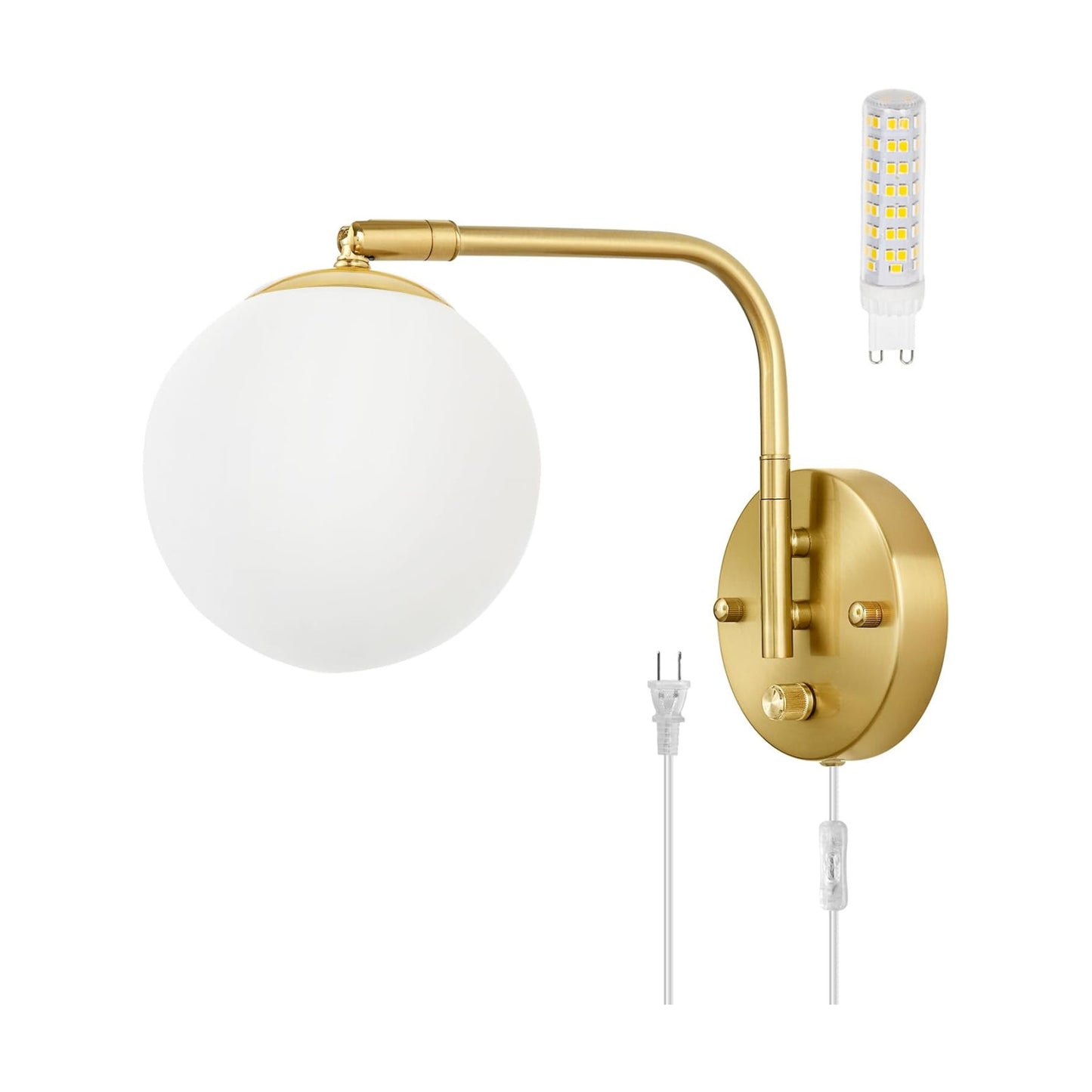 VATONI Wall Sconces Plug in, Dimmable Swing Arm Wall Lights with Plug in Cord and Dimmer On/Off Knob Switch, Dimmable