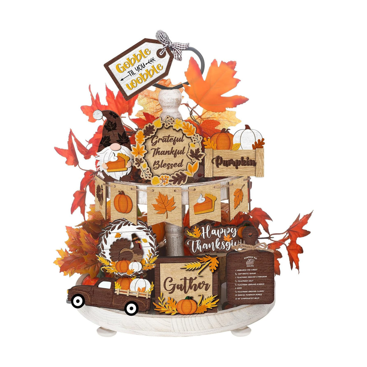 BBTO 15 Set Fall Tiered Tray Decor Rustic Farmhouse 3D Layered Wooden Signs