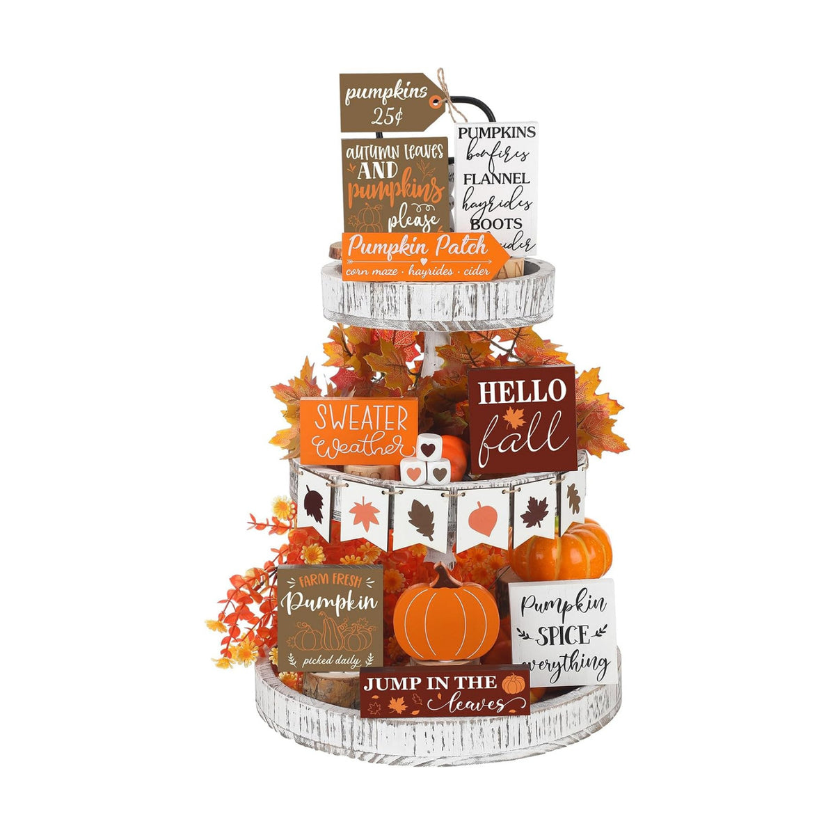 BBTO 19 Set Fall Tiered Tray Decor Rustic Farmhouse 3D Layered Wooden Signs