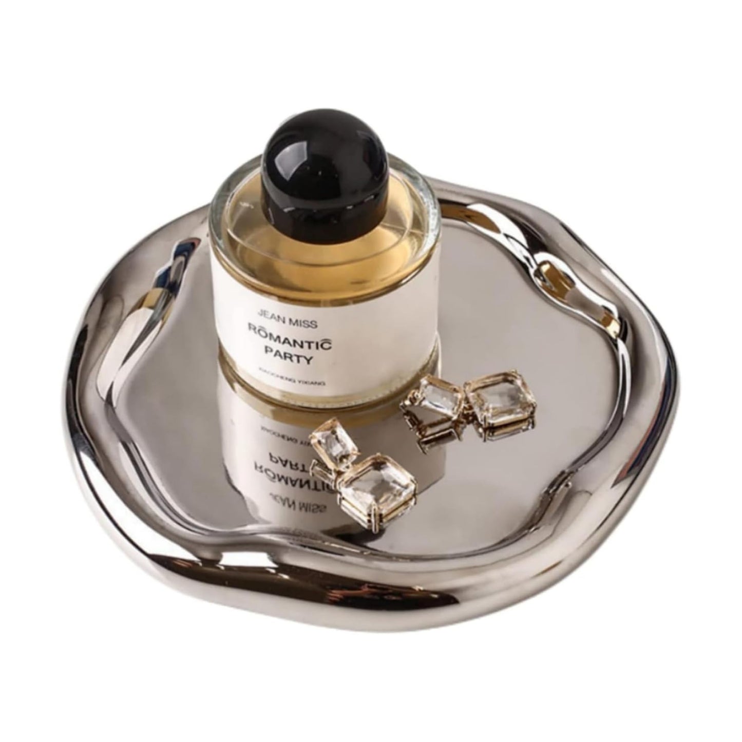 Tray Decorative Vanity Tray Bathroom Tray Jewelry Dish Ceramic Round Plate Holder / Silver / 7.5