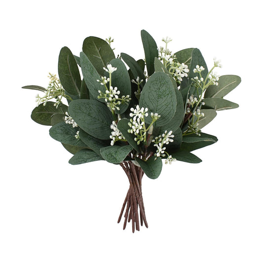 Faux Eucalyptus Branches Greenery / White / Set of 12