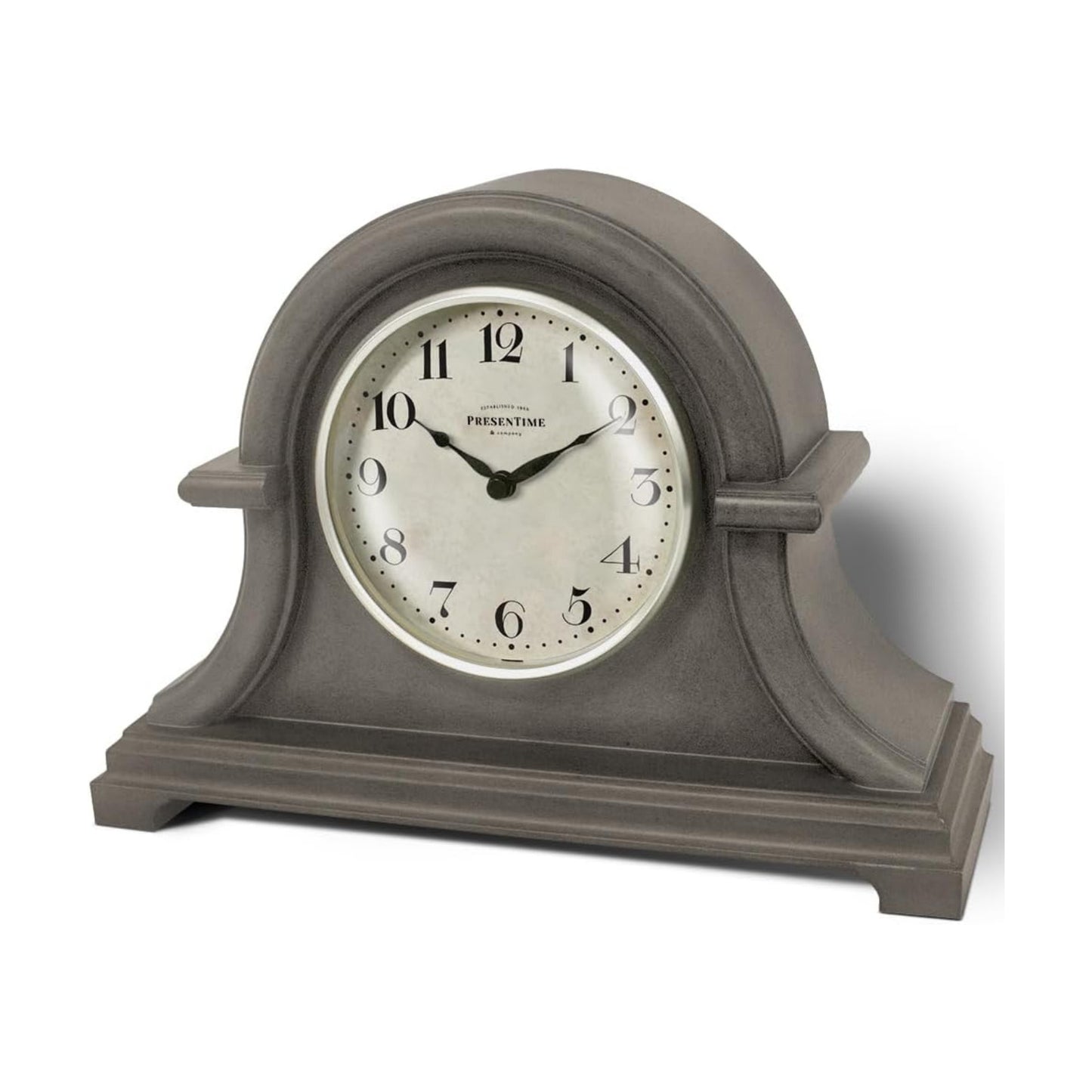 Mantel Clock Vintage Farmhouse Series | Napoleon Desk & Shelf Clock, 13 x 10", Domed Lens, Quartz Movement, Gray Oak