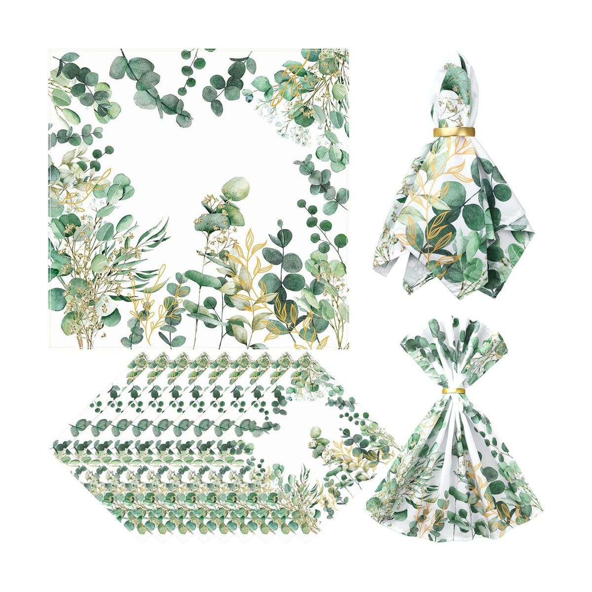 Qeeenar 12 Pcs Eucalyptus Leaf Spring Floral Cloth Napkins, 20x20 Washable