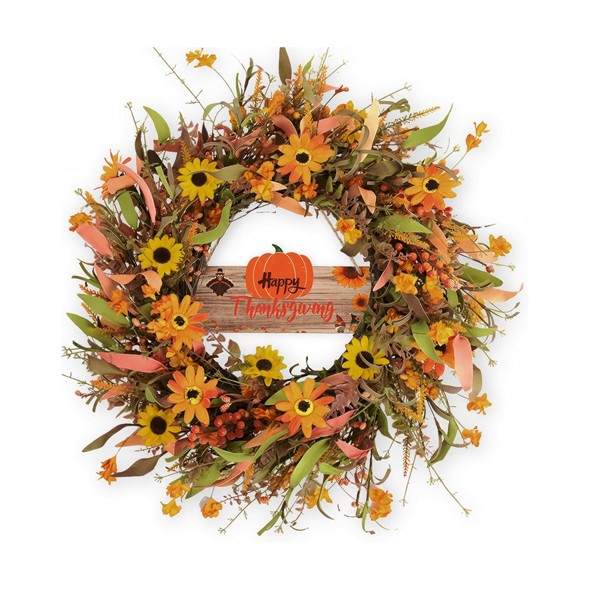 JINGHONG Fall Wreaths for Front Door 22 Inch Artificial Fall Wreath Floral Autumn Wreath for Outside Door Harvest Thanksgiving Day Celebration