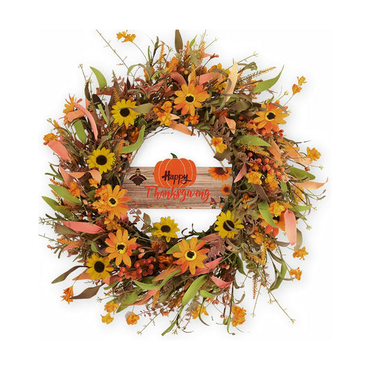 JINGHONG Fall Wreaths for Front Door 22 Inch Artificial Fall Wreath Floral Autumn Wreath for Outside Door Harvest Thanksgiving Day Celebration