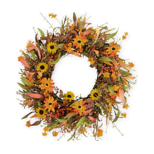 JINGHONG Large Fall Wreaths for Front Door 28 Inch Artificial Floral Wreath with Colorful Daisies and Autumn Foliage Fall Autumn Wreath for Front Door Wall Window and Thanksgiving Decor