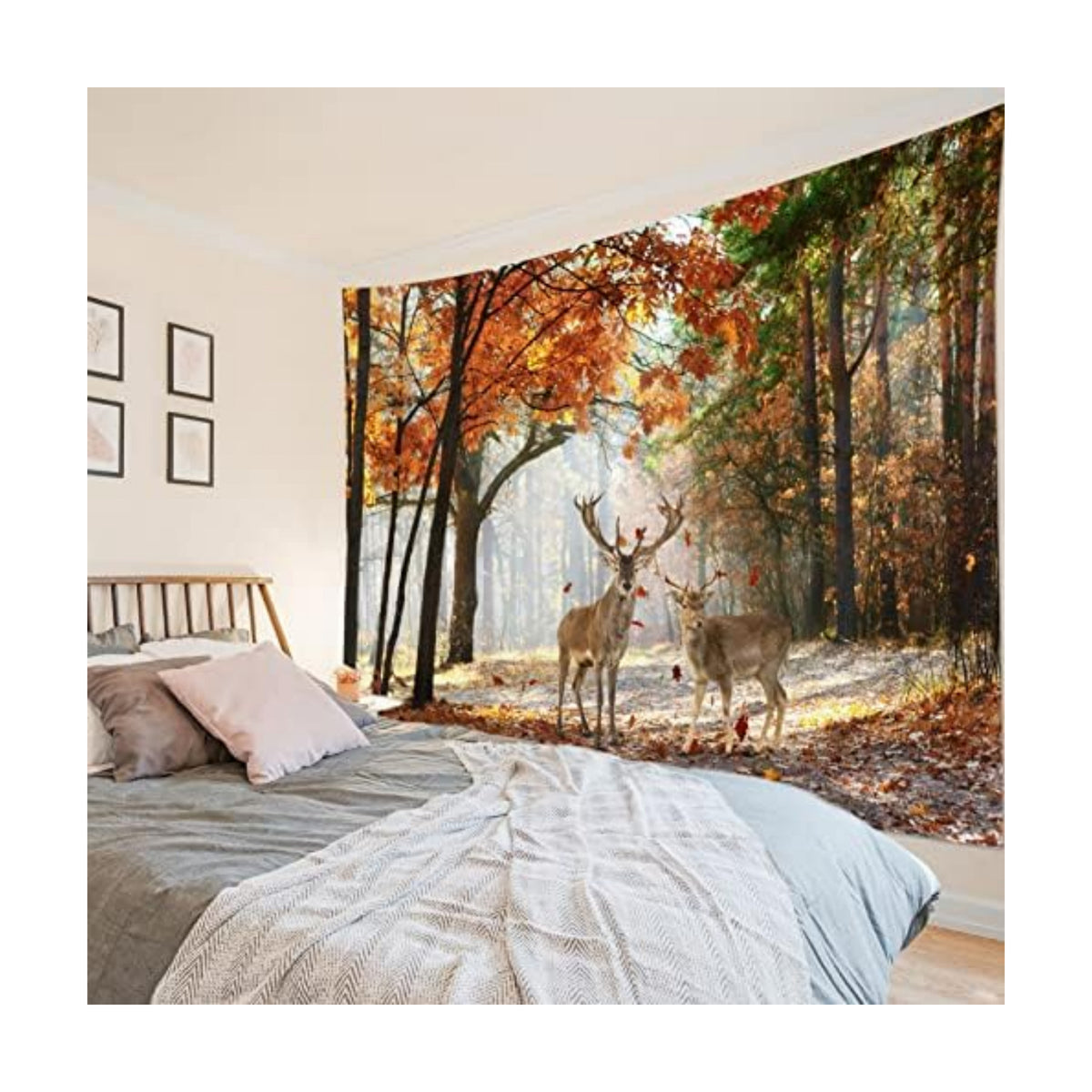 HVEST Fall Tapestry Deer in Orange Maple Tree Forest Wall Art for Bedroom Autumn Nature Landscape Wall Hanging Blanket Holiday Tapestry for Living Room Dorm Wall Decor, 92.5W X 70.9L inches