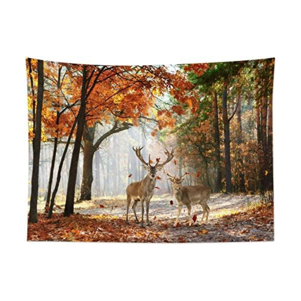 HVEST Fall Tapestry Deer in Orange Maple Tree Forest Wall Art for Bedroom Autumn Nature Landscape Wall Hanging Blanket Holiday Tapestry for Living Room Dorm Wall Decor, 80W X 60L inches