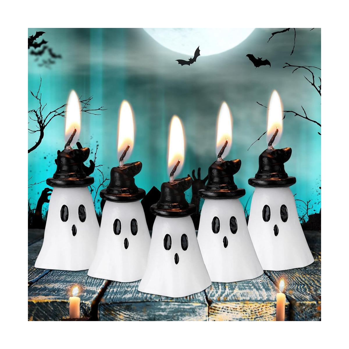 Jutom 10 Pcs Halloween Ghost Candles Mini Ghost Decor, Hat