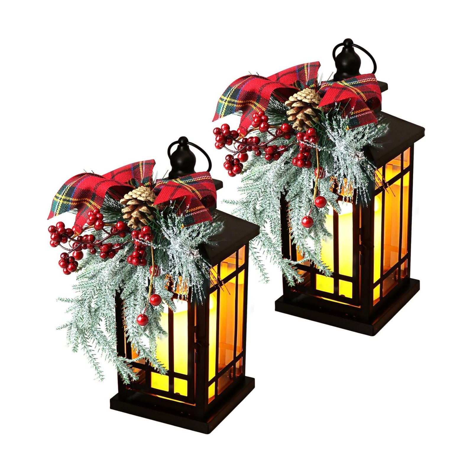 2Packs Christmas Candle Lantern14 Inch, Garden Flashing Candle Light, Decorative Hanging Lantern for Indoor Home Tables