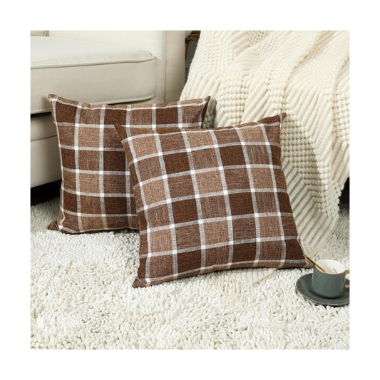 Farmhouse Plaid Decorative Cushion Covers / 18 x 18 / Check-chocolate / Set of 2