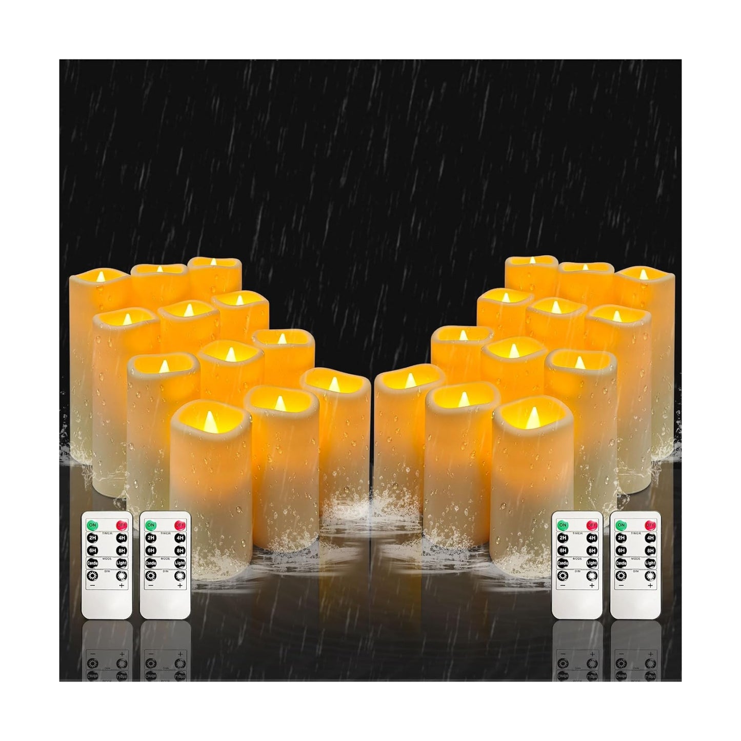 YIWER Plastic Waterproof Flameless Candles Set of 24: Battery Operated Candles Ivory Flickering Pillar Candles Include