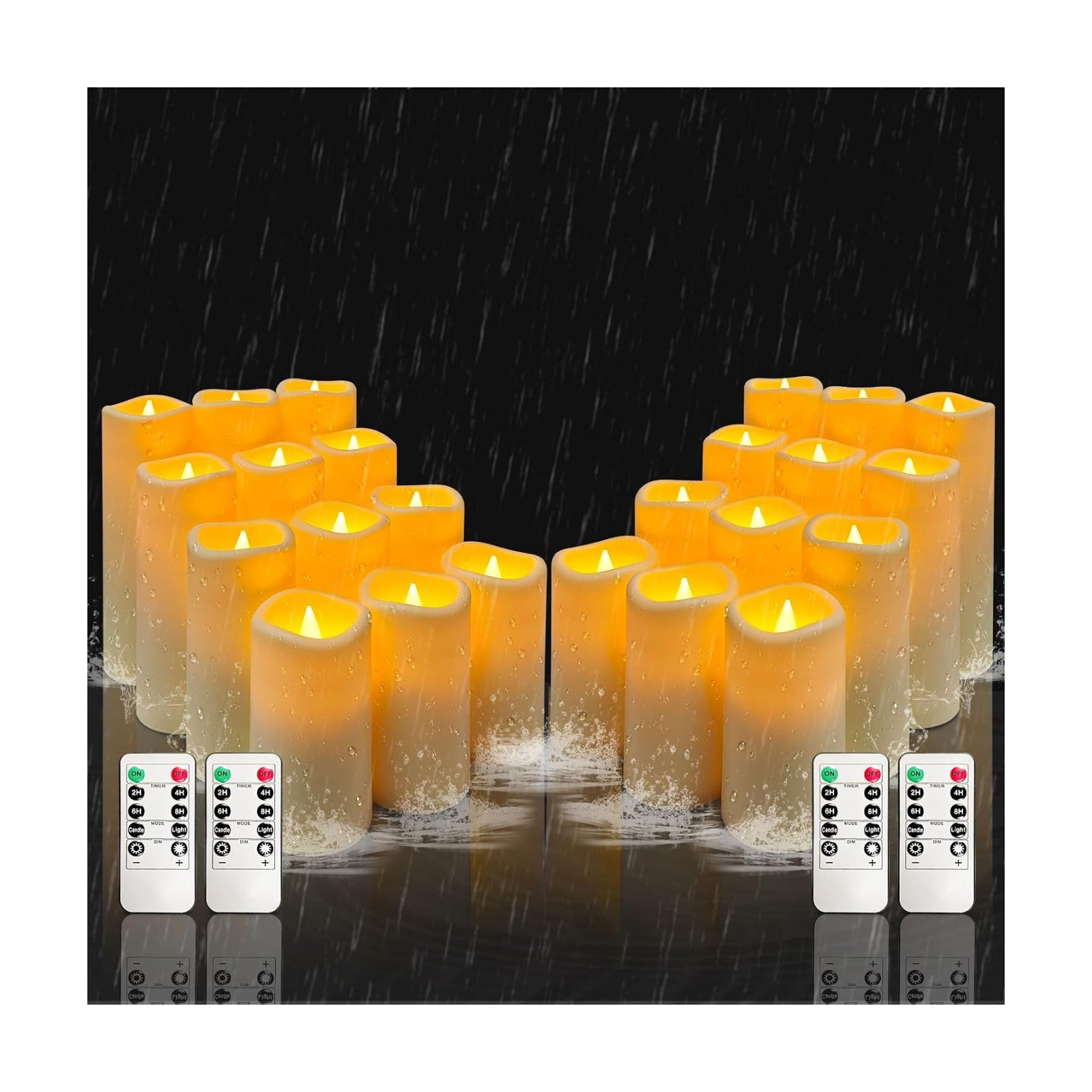 YIWER Plastic Waterproof Flameless Candles Set of 24: Battery Operated Candles Ivory Flickering Pillar Candles Include