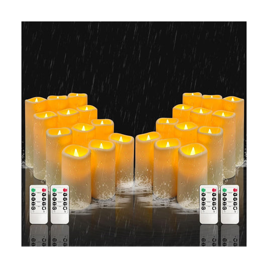 YIWER Plastic Waterproof Flameless Candles Set of 24: Battery Operated Candles Ivory Flickering Pillar Candles Include