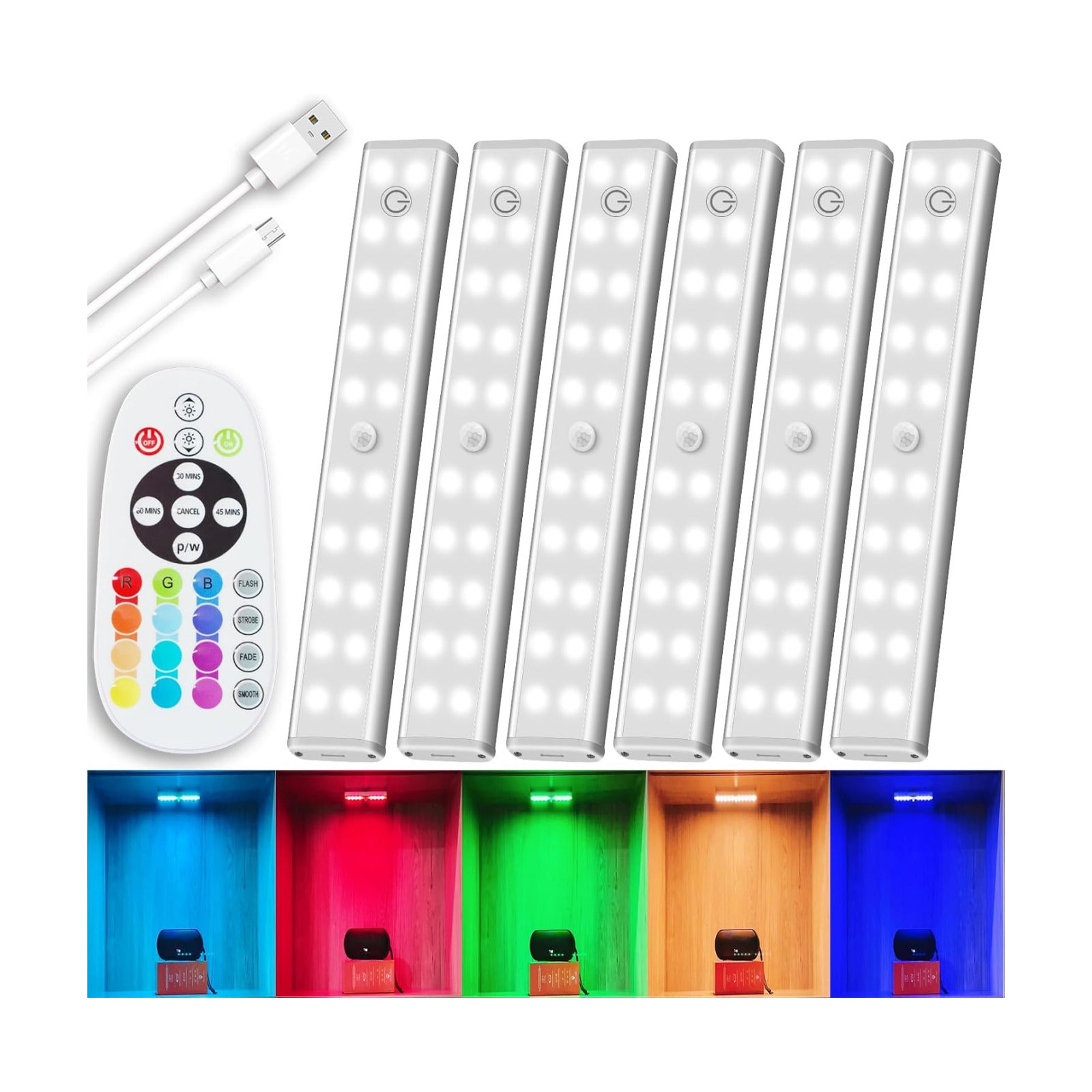 Under Cabinet Lighting Wireless Rechargeable Battery Operated LED Closet Lights Dimmable Under Counter Lights Bar with
