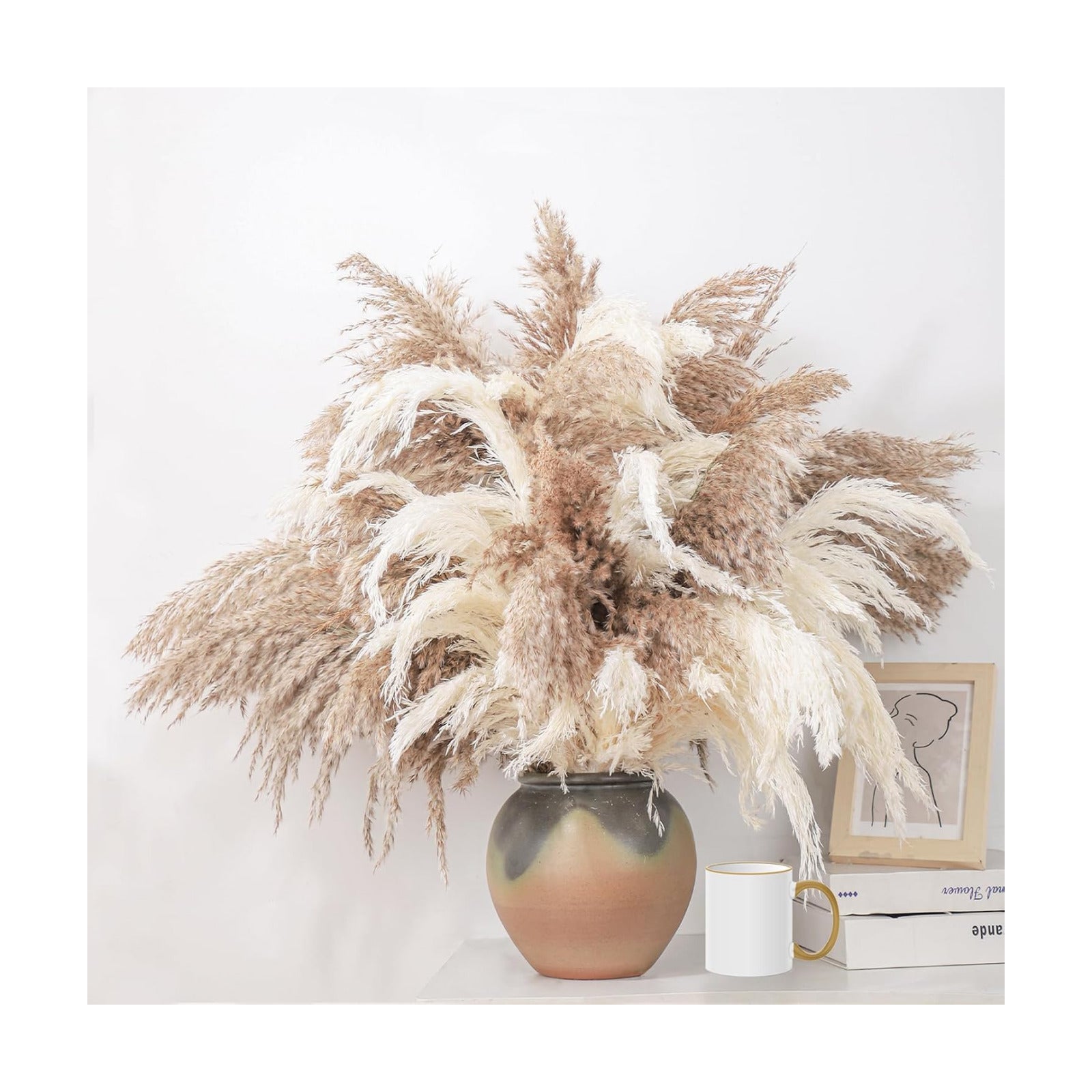 Fluffy & White Pampas Grass Decor Tall Pompas Grass / 10brown & 10white / Brown / Set of 20