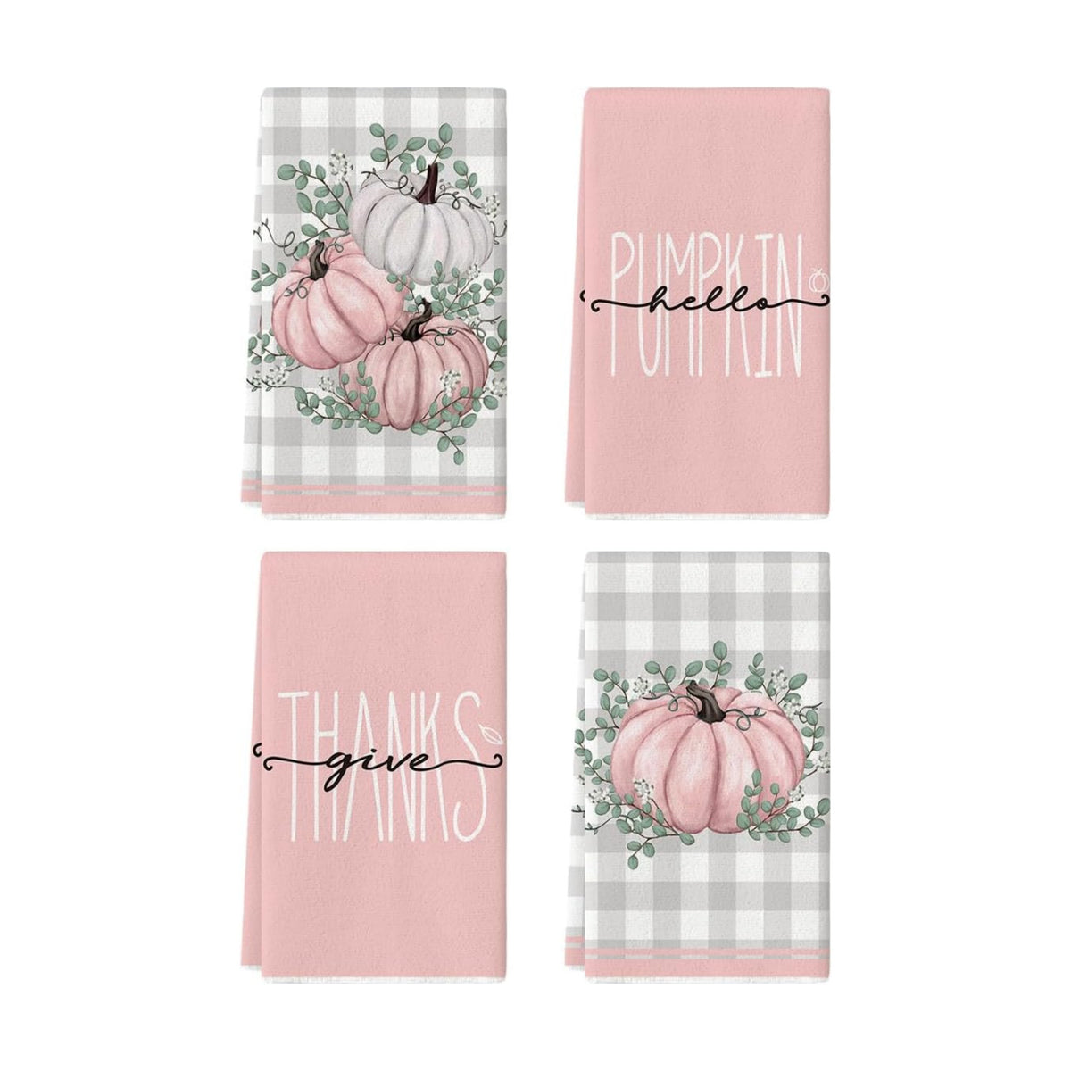 Artoid Mode Pink Pumpkin Leaves Fall Kitchen Towels Set of 4 18x26 Inch