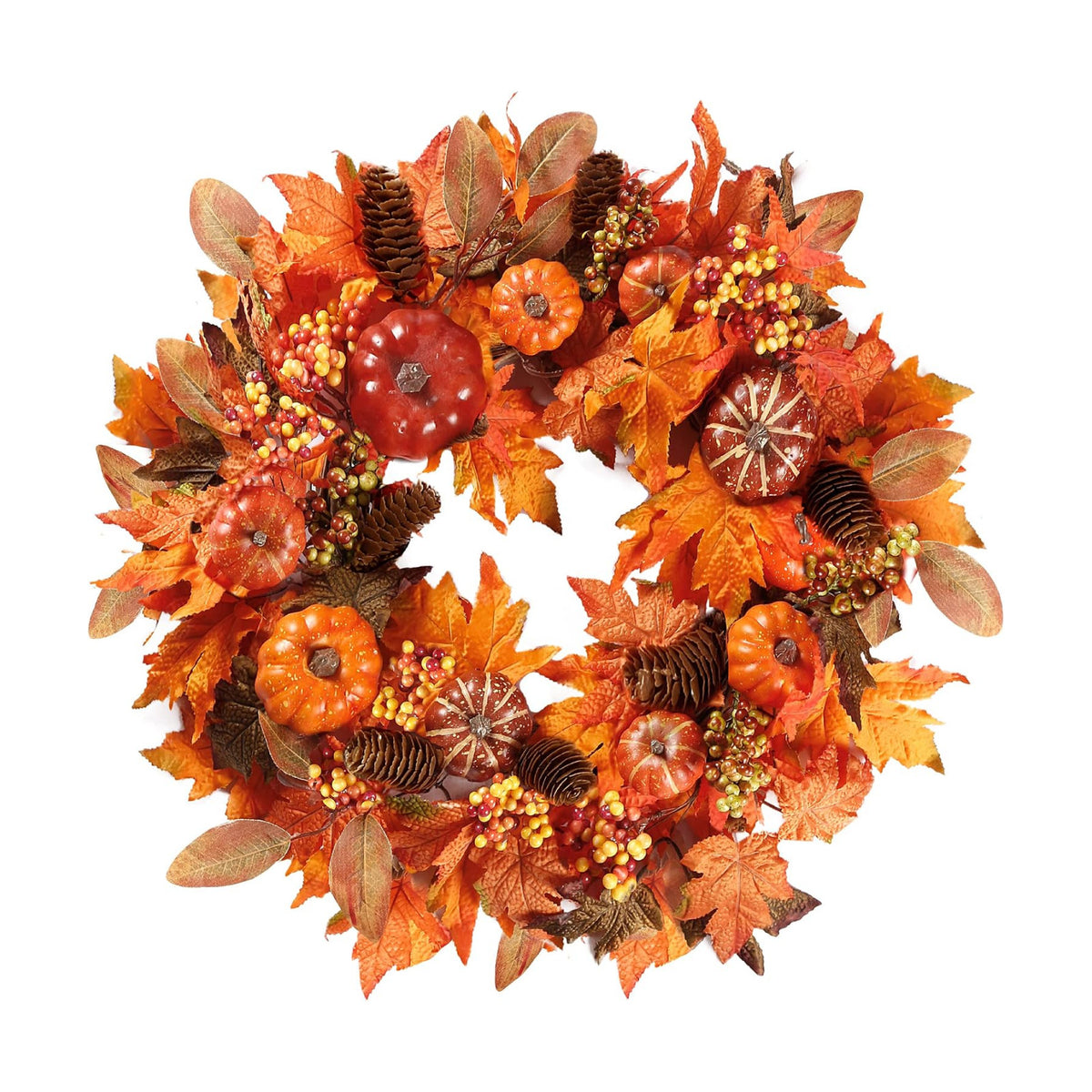 Sggvecsy Fall Wreath 20’’ Autumn Front Door Wreath with Various Pumpkin Cluster of Berries Maple Leaves Pine Cones for Outside Indoor Wall Window Festival Thanksgiving Harvest Autumn Fall Decor