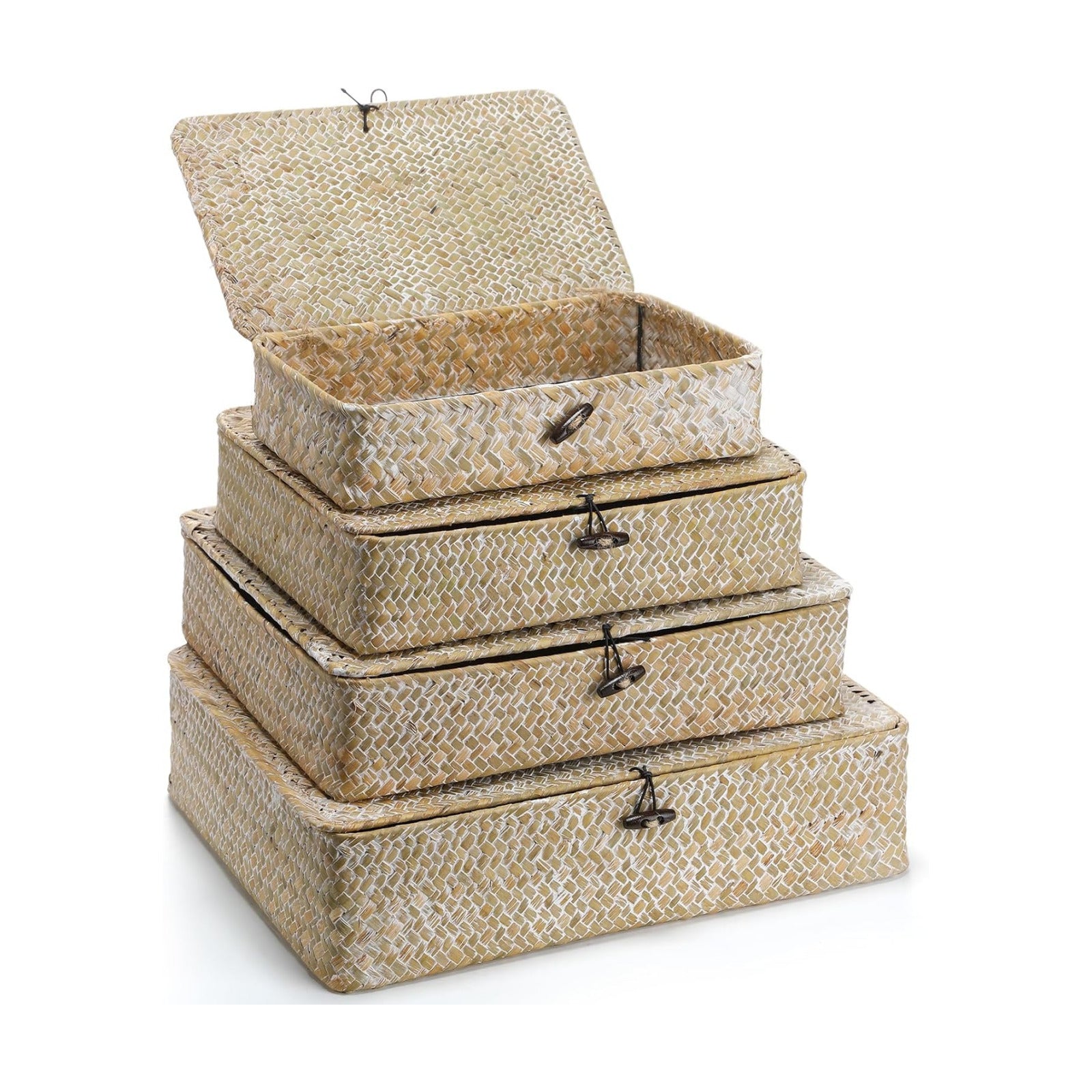 Seagrass Basket / Lid Wicker Storage Basket Decorative Storage Boxes / White / Set of 4