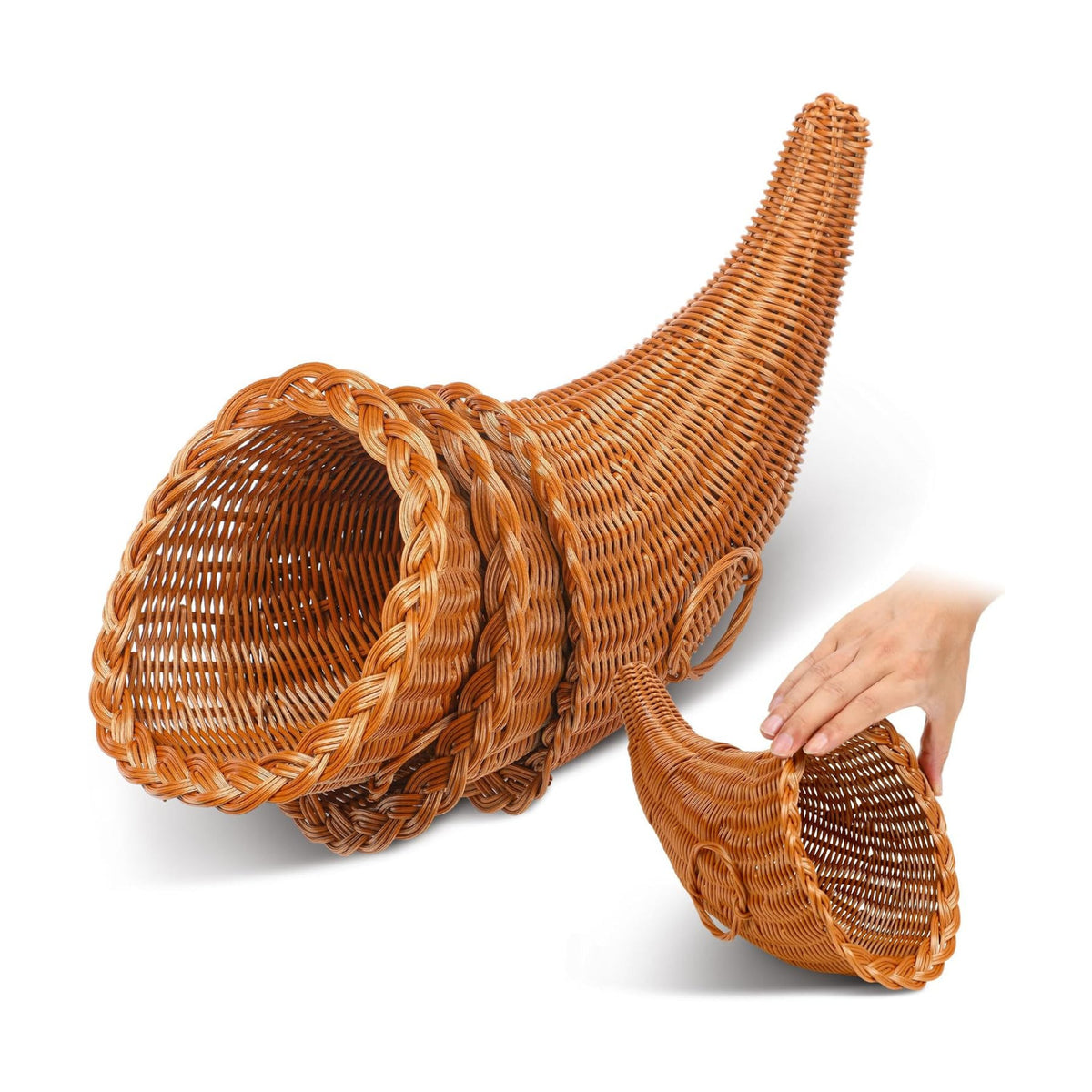 Dandat 3 Pcs Fall Cornucopia Basket Centerpiece 13.78 Inch,Imitation Vine