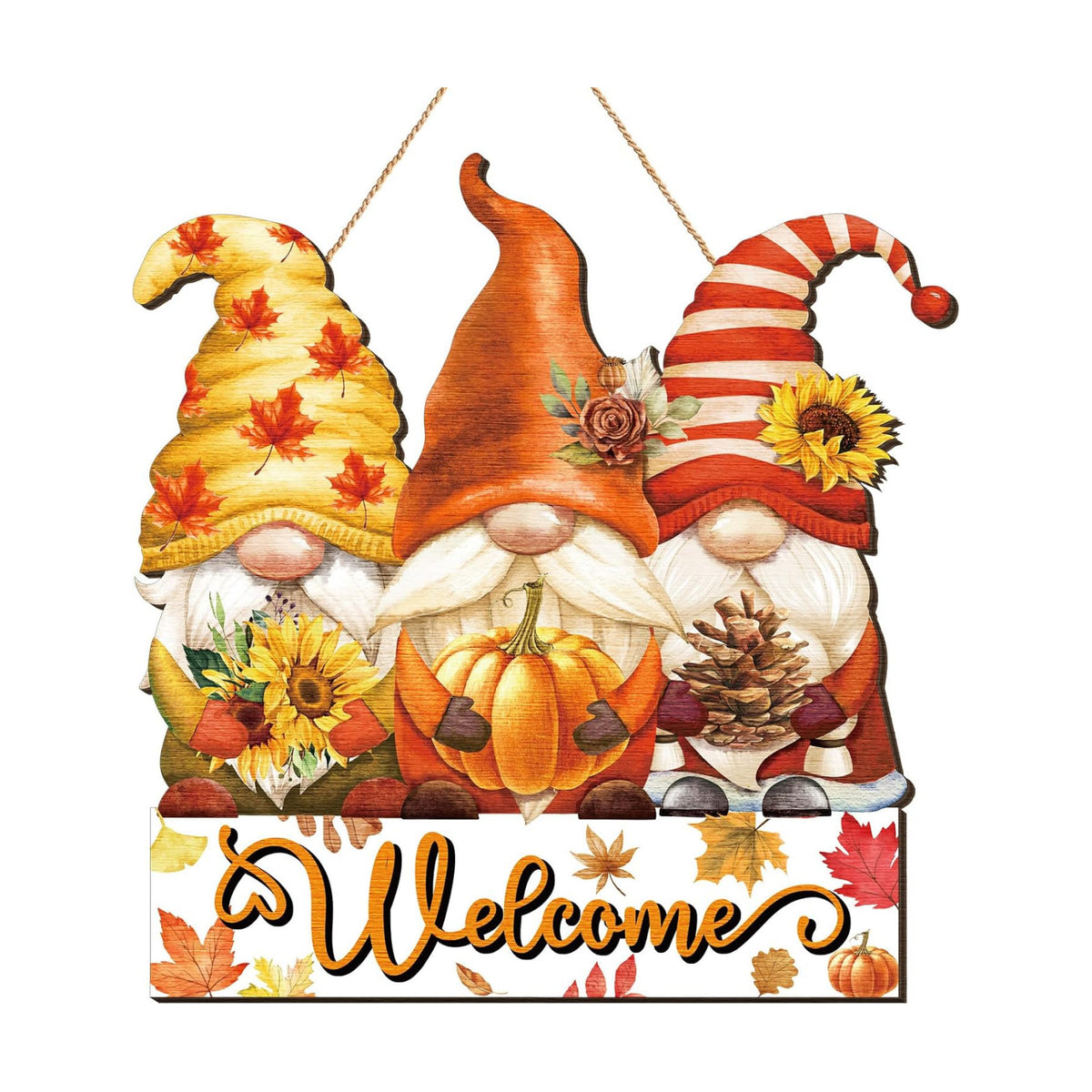 Boao Gnome Fall Welcome Door Hanger, Gnome Maple Leaf Wooden Sign Decor