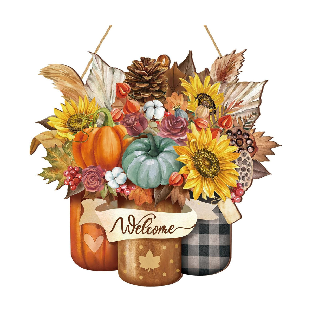 Boao Fall Door Decor Wooden Pumpkin Hanger Welcome Sign for Front Door