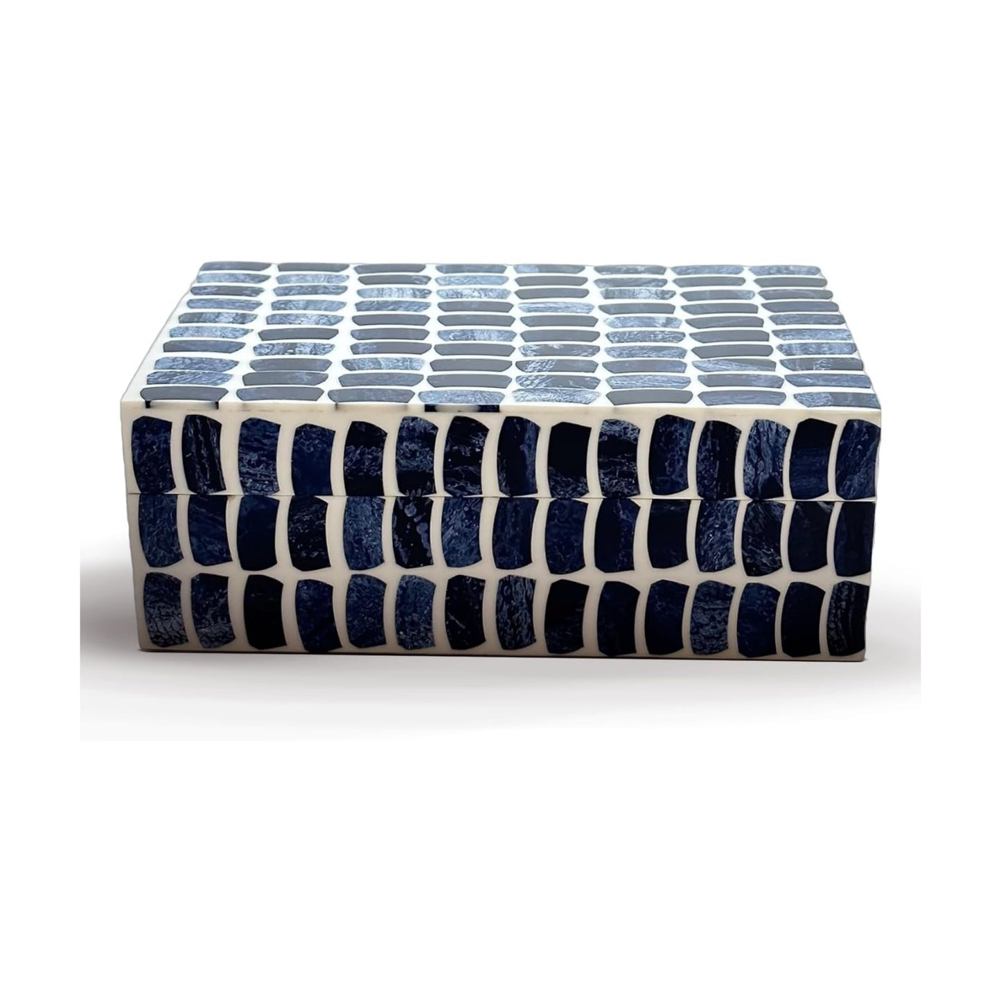 Home Decor Decorative Storage Wooden Box Small Shibu Organizer Tool Stash Card / Blue & Off White